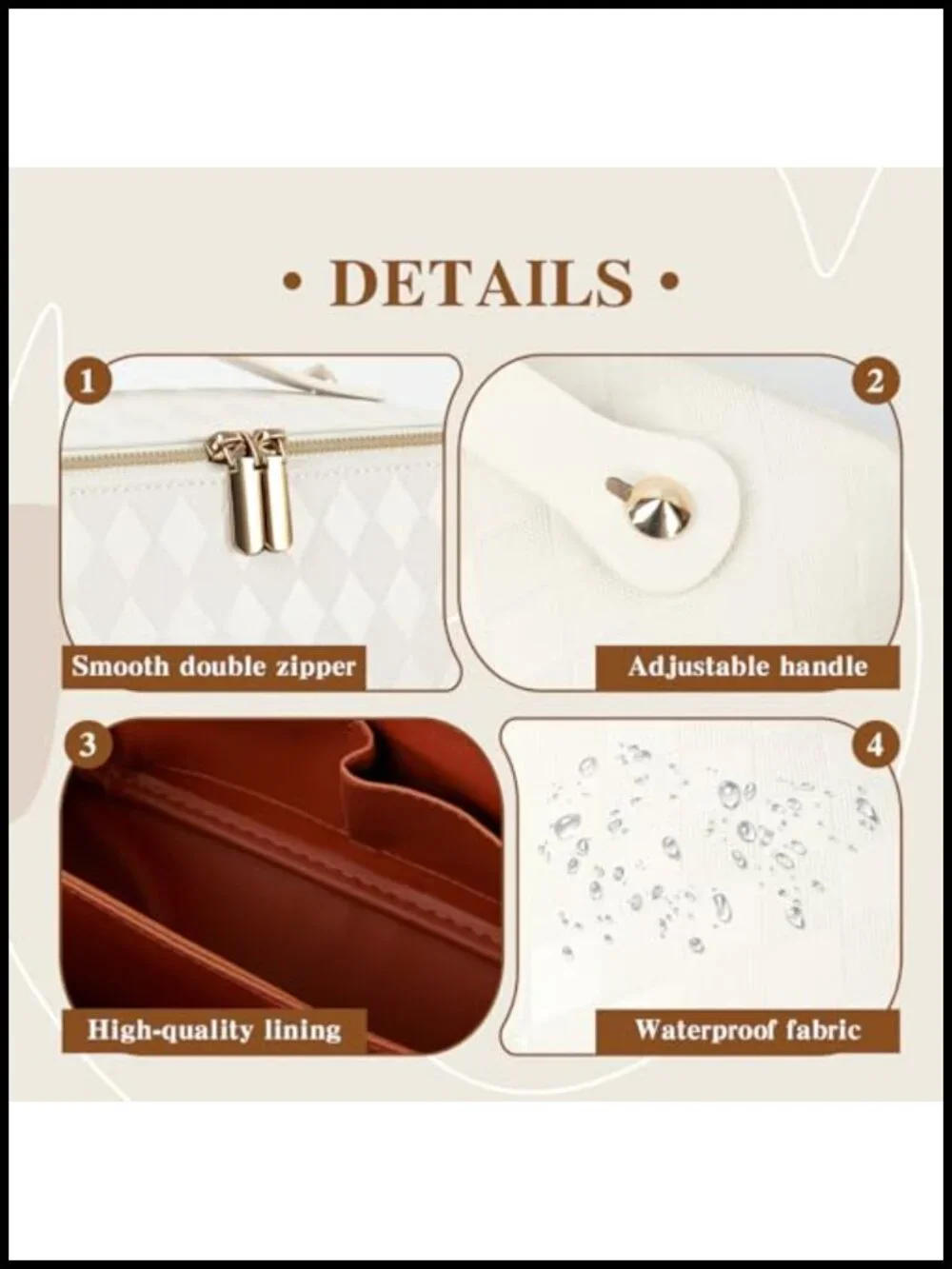 Large Capacity Waterproof Faux Leather Cosmetic Bag with Handle, Open Flat
